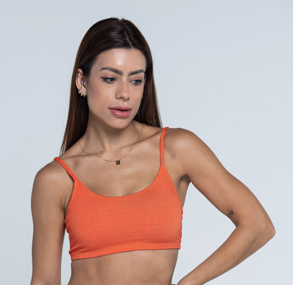 Bright Coral Adjustable Ribbed Bikini Top