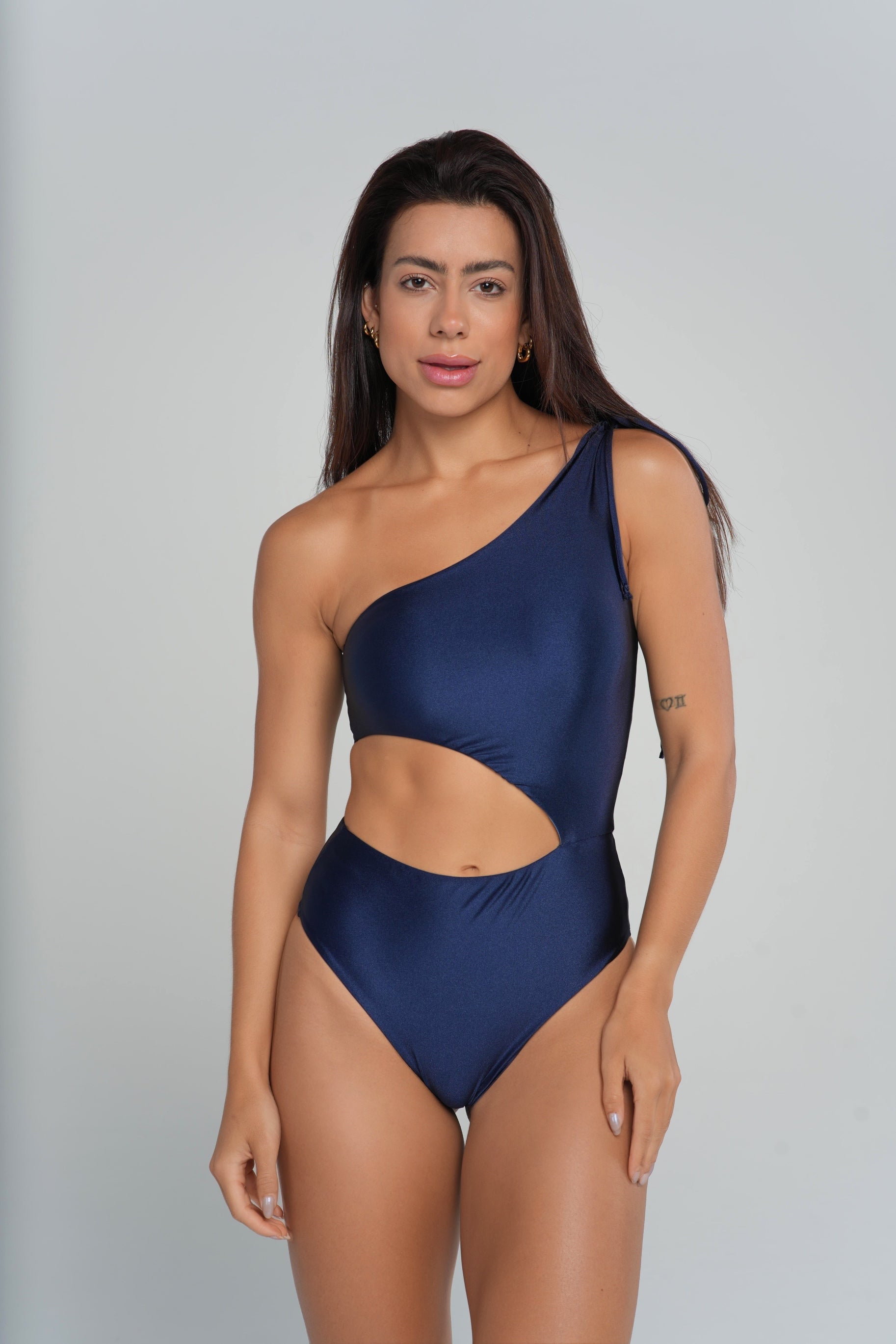 One-Shoulder Cut-Out Swimsuit in Midnight Navy