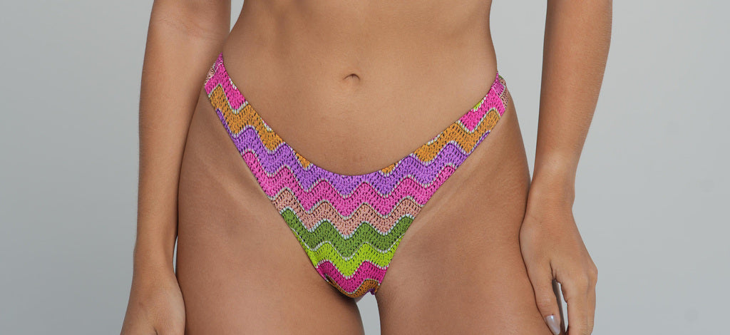 Crochet Print High Cut Bikini Bottom